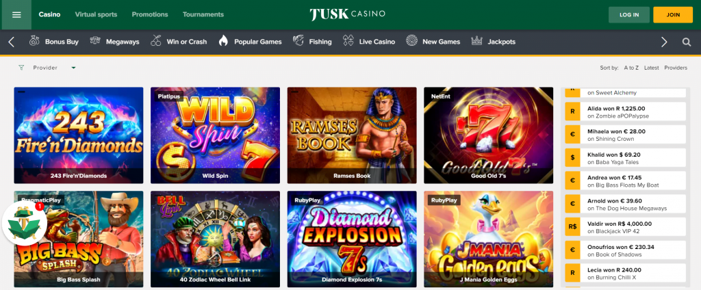 slots at Tusk casino