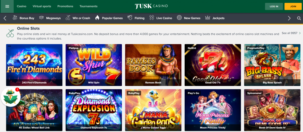 Registration at Tusk Casino